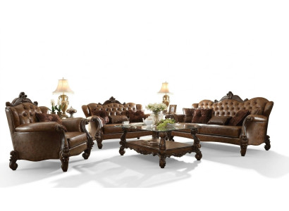 Leather Sofa Baroque Style Rococo Leather Couch Sofa Upholstered Seat 3-Seater Triple-Seater