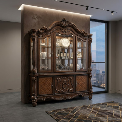 Luxury display cabinet display case wood corner cabinet corner display glass new baroque