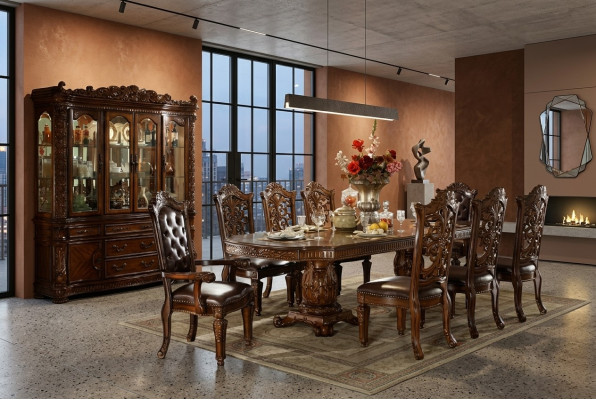 Dining room complete set: table, sideboard, 8x chairs, display cabinet, baroque suite