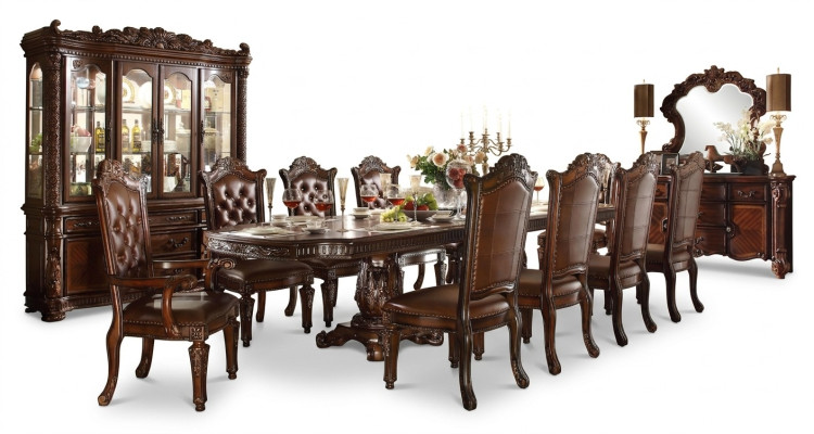 Dining room furniture set, display cabinet, table, 10 chairs, dresser, mirror, baroque style.