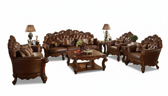 Complete set sofa suite 5-piece. Coffee table sofa couch wood living room set