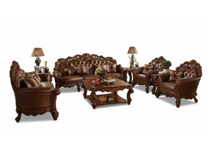 Complete set sofa suite 5-piece. Coffee table sofa couch wood living room set