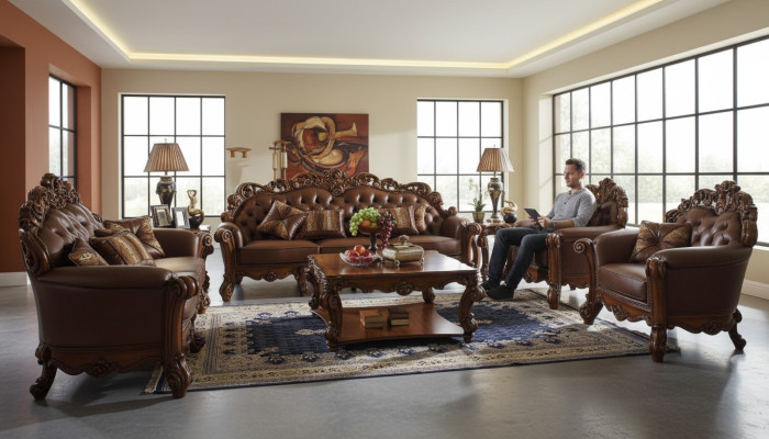 Leather sofa set couch group Chesterfield sofa baroque