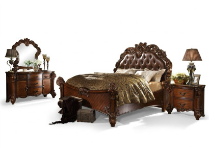 Classic bedroom set: bed, nightstand, dresser, mirror dresser.