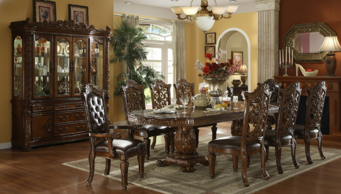 Dining room set Baroque Rococo table & 8x Chesterfield chairs 9-piece set