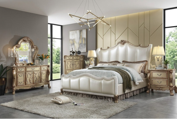 Royal bedroom set bed + 2 bedside tables leather beds double hotel new