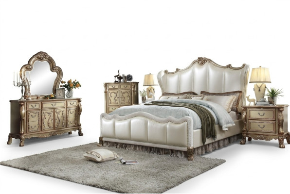 Royal bedroom set bed + 2 bedside tables leather beds double hotel new