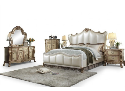 Royal bedroom set bed + 2 bedside tables leather beds double hotel new
