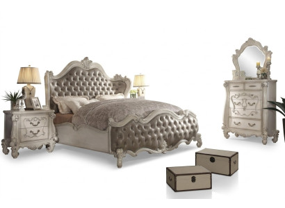 Classic bedroom set: bed, nightstand, dresser, mirror, 5 pieces.