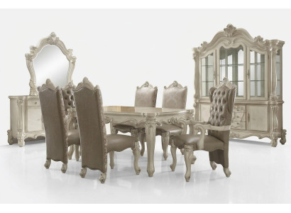 White dining room set designer ensemble dining table chairs sideboard mirror