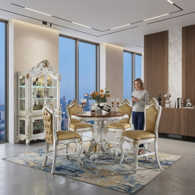 Classic white dining set stylish dining table with chairs and display cabinet