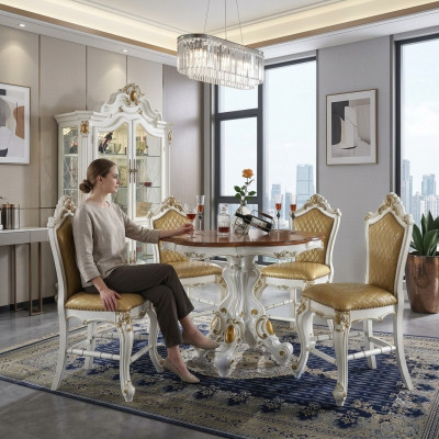 Round dining room + 4 chairs decoration set suite round dining table wooden furniture