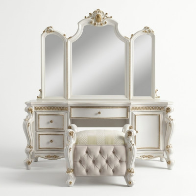 Carved Baroque Furniture Dressing Table Stool Decorative Mirror Bedroom