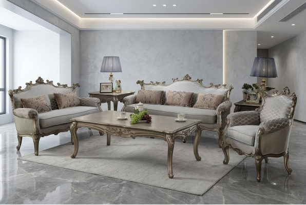 Golden sofa set 3+2+1 seater 2x side table coffee table 6-piece living room