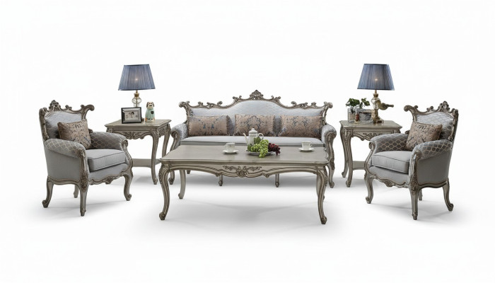 Golden sofa set 3+2+1 seater 2x side table coffee table 6-piece living room