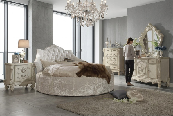 Round Velvet Bed Chesterfield Luxury Upholstered Round Beds Fabric Textile Hotel