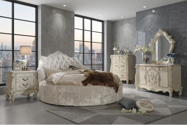 Round Velvet Bed Chesterfield Luxury Upholstered Round Beds Fabric Textile Hotel
