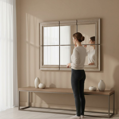 Modern Large Mirror Wall Mirror Real Wood Frame Hanging Mirror New 146x105cm