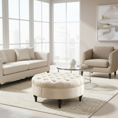 Round Chesterfield Upholstered Stool Footstool Ottoman Round Sofa Side New