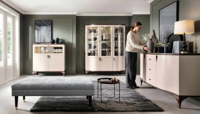 Living room furniture set - sideboard, bar cabinet, display cabinet 3-piece set design
