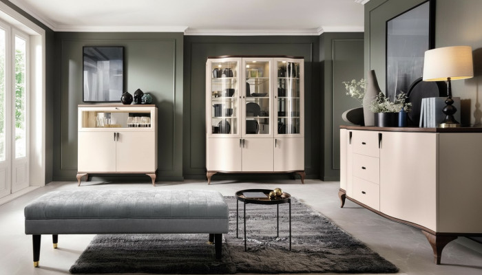 Living room furniture set - sideboard, bar cabinet, display cabinet 3-piece set design
