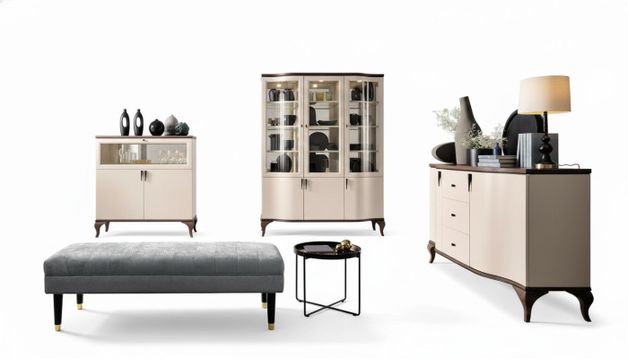 Living room furniture set - sideboard, bar cabinet, display cabinet 3-piece set design