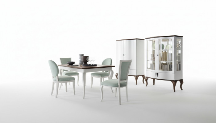 Dining room set classical table 4x chairs display cabinet sideboard 7-piece