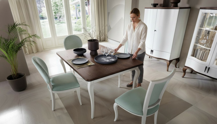 Classic dining table set, wooden table, dining room, 4x chairs, chair set