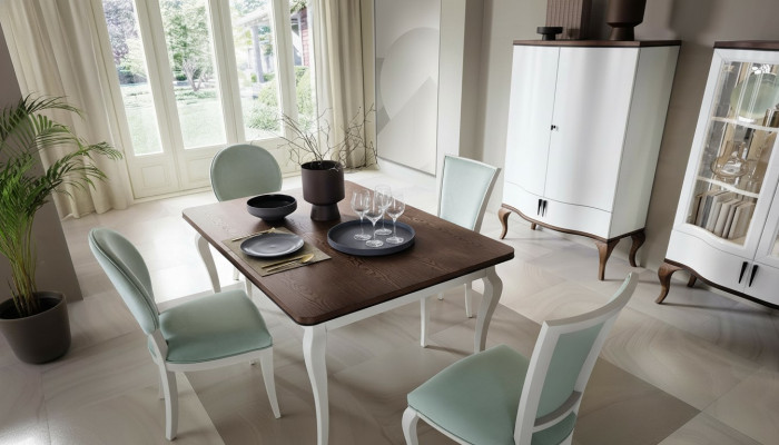 Classic dining table set, wooden table, dining room, 4x chairs, chair set