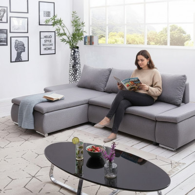 Sofa bed design, corner sofa, L-shape, bed function, couch, textile sofas, fabric