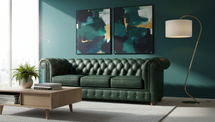 Chesterfield Couch Sofa Upholstery 3-Seater Sofas Seating Suite Green Sofas