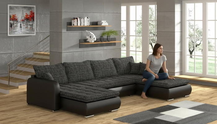 Design U-shaped corner sofa with bed function couch leather textile sofa new living landscape