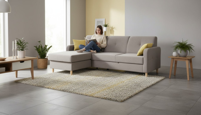 Sectional L-shaped sofa couch design upholstery modern fabric with bed function grey fabric