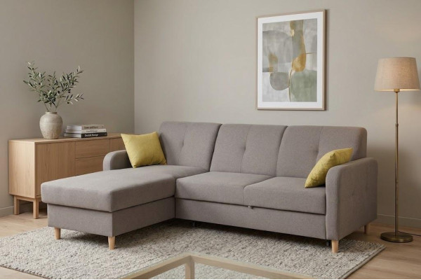 Sectional L-shaped sofa couch design upholstery modern fabric with bed function grey fabric