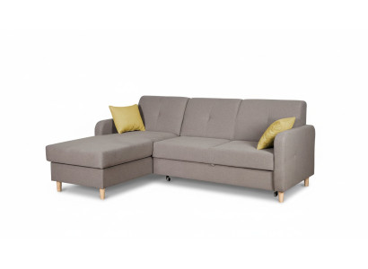 Sectional L-shaped sofa couch design upholstery modern fabric with bed function grey fabric