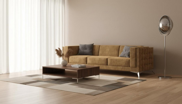 Three-seater couch upholstered fabric Chesterfield sofa set