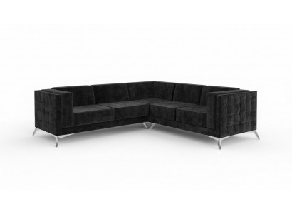 Black velvet design corner sofa Chesterfield sofa couch living landscape fabric seat