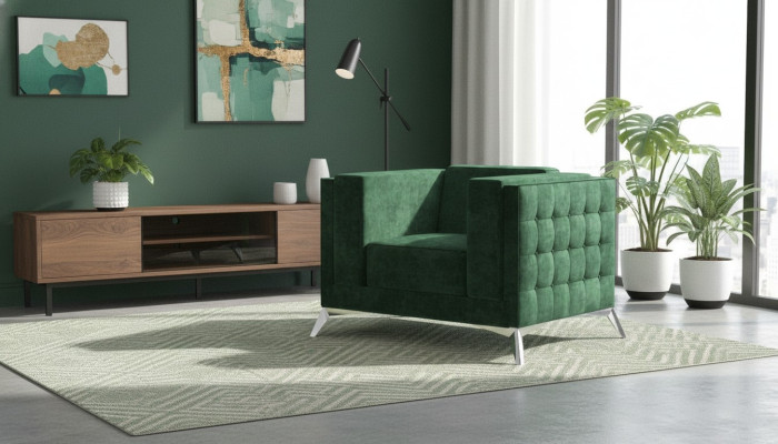 Chesterfield Armchair 1 Seater Couche Upholstery New TV Sofa Textile Fabric