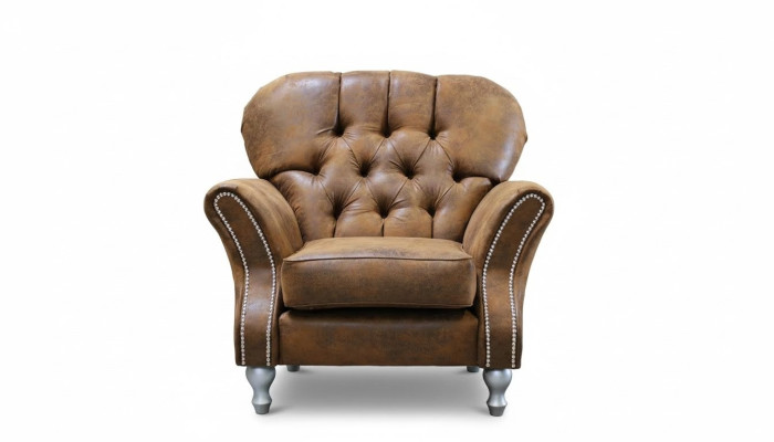 Design armchair, 1-seater, brown fabric, luxury club lounge sofa, TV Chesterfield