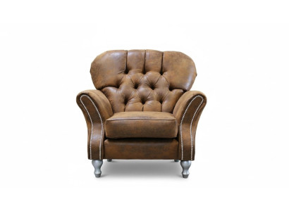 Design armchair, 1-seater, brown fabric, luxury club lounge sofa, TV Chesterfield
