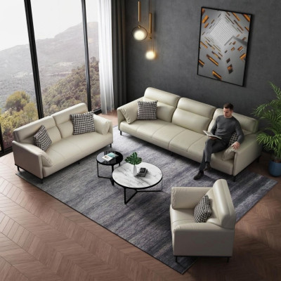 Luxurious living room sofa set 3+2+1 set leather upholstery couches fabric