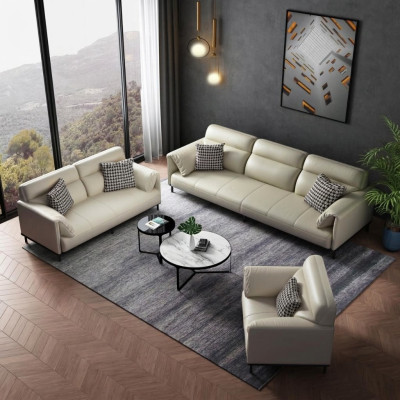 Luxurious living room sofa set 3+2+1 set leather upholstery couches fabric