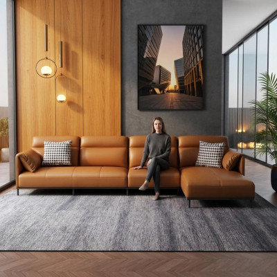 Leather sofa, couch, living area suite, design, modern sofa, corner sofa, L-shape, orange
