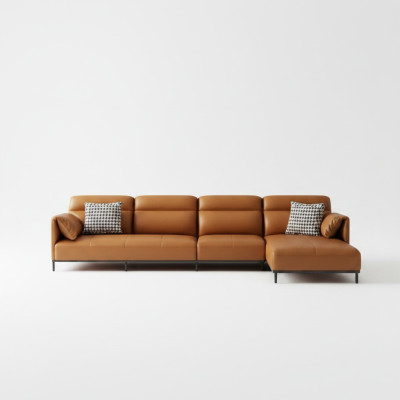 Leather sofa, couch, living area suite, design, modern sofa, corner sofa, L-shape, orange