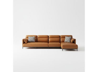 Leather sofa, couch, living area suite, design, modern sofa, corner sofa, L-shape, orange
