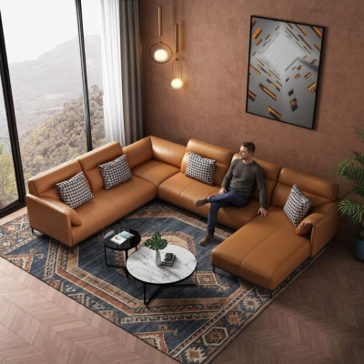 Living landscapes corner sofa couch set leather upholstery seat corner sofa U-shape XXL