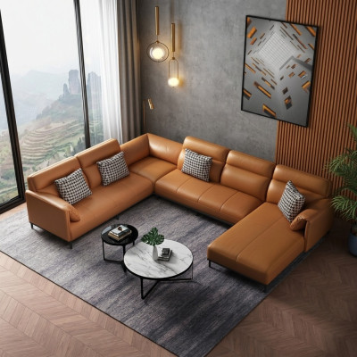 Living landscapes corner sofa couch set leather upholstery seat corner sofa U-shape XXL