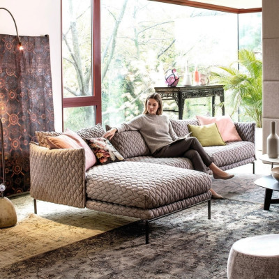Sectional L-shape couch living landscape set design modern sofa fabric textile new