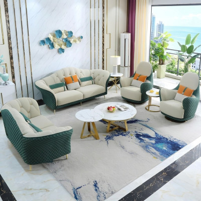 3+2+1 Seater Sofa Set Leather Sofa Couch Set Design Beige Green