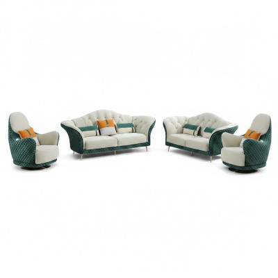 3+2+1 Seater Sofa Set Leather Sofa Couch Set Design Beige Green